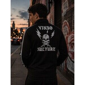 Rebel Minds Vinso Kulture Skull Track Jacket Black Full Zip Men’s Medium Goth M